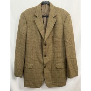 Alan Flusser Brown Windowpane Suit Jacket‎ Blazer Silk Wool Blend Mens 44L